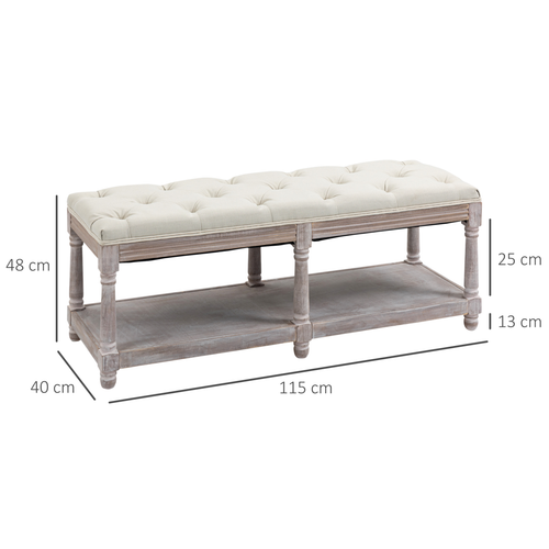 HOMCOM 2-Tier Bed End Bench, Vintage Stool Button Tufted Seat Cream White
