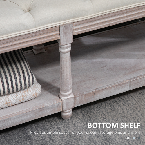 HOMCOM 2-Tier Bed End Bench, Vintage Stool Button Tufted Seat Cream White